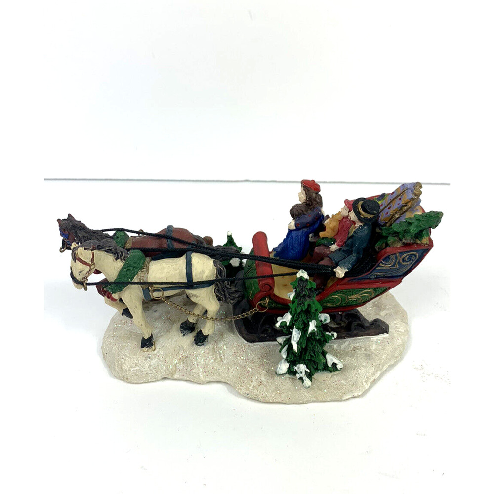 Vtg Christmas Village Victorian Collectibles Childrens Sleigh Ride Horses Family